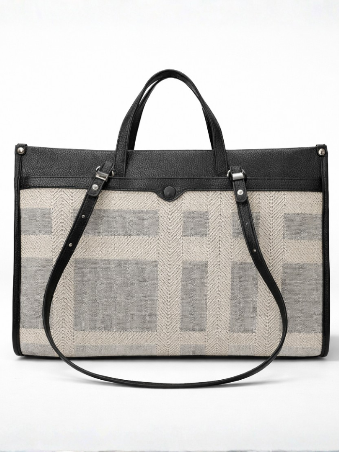 Premium Canvas & PU Leather Office Black Travel Tote Bag for Women