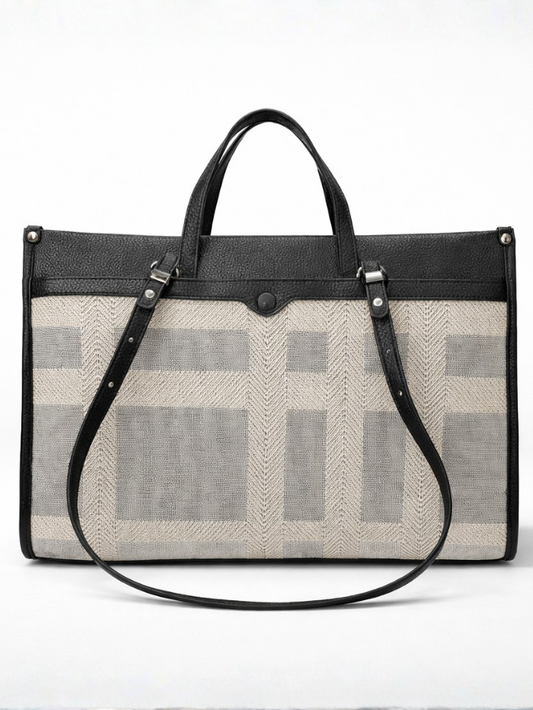 Premium Canvas & PU Leather Office Black Travel Tote Bag for Women