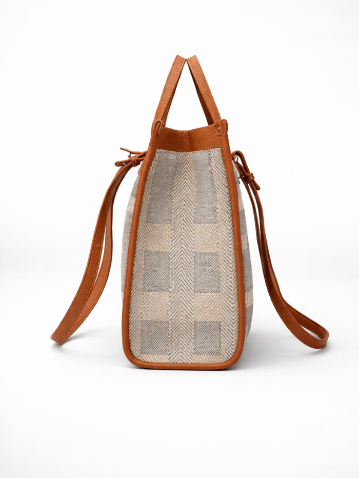 Premium Canvas & PU Leather Office Tan Travel Tote Bag for Women