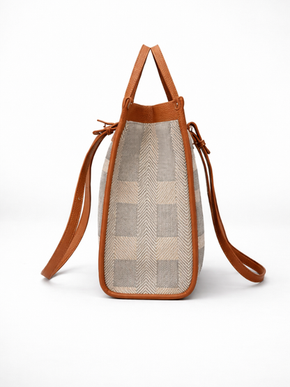 Premium Canvas & PU Leather Office Tan Travel Tote Bag for Women