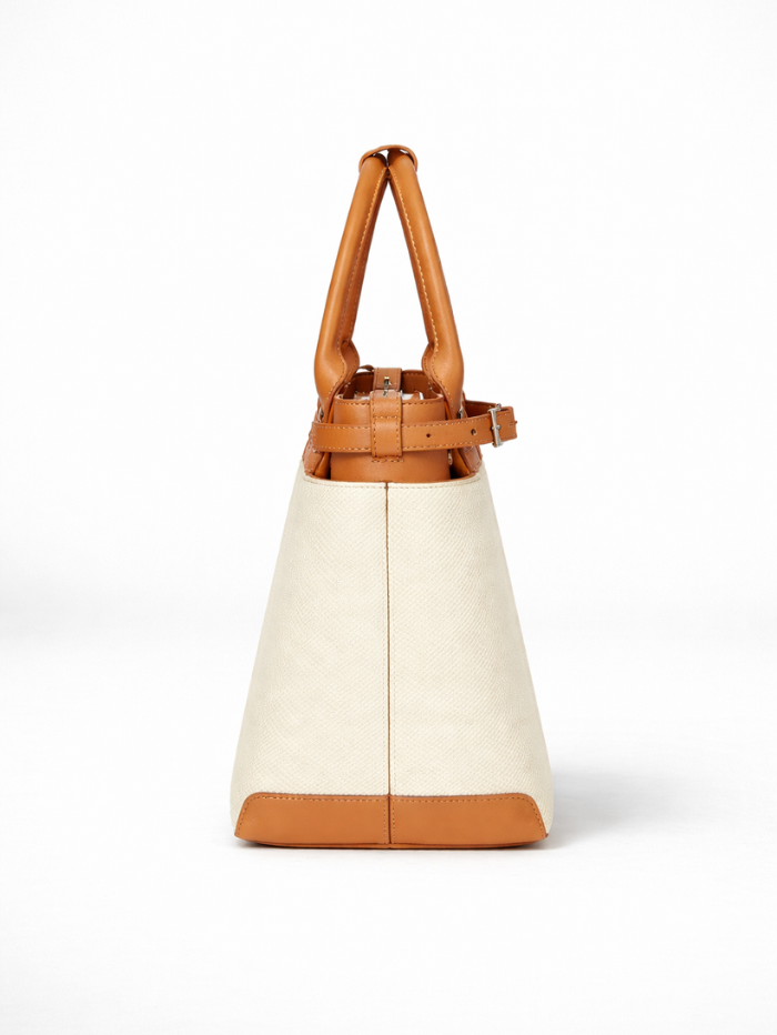 Women's Premium Jute & PU Leather Off White Structured Tote Bag