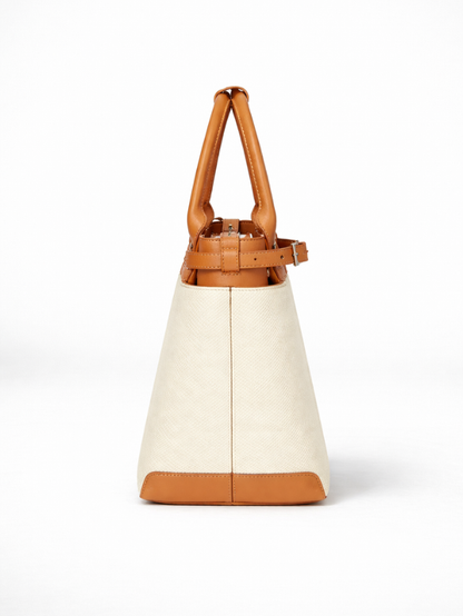 Women's Premium Jute & PU Leather Off White Structured Tote Bag
