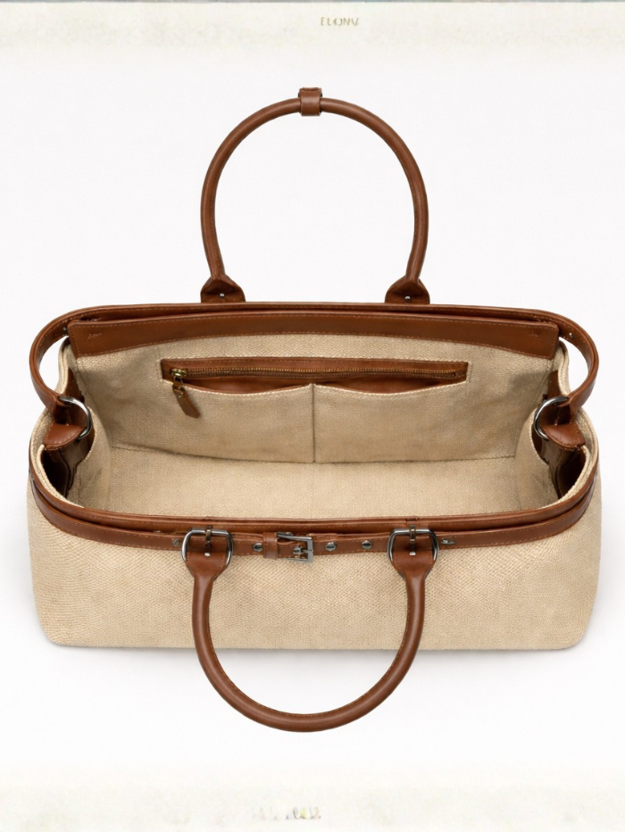 Women's Premium Jute & PU Leather Beige Structured Tote Bag