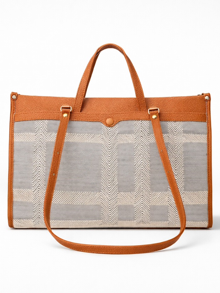 Premium Canvas & PU Leather Office Tan Travel Tote Bag for Women