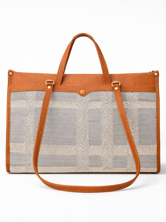 Premium Canvas & PU Leather Office Tan Travel Tote Bag for Women