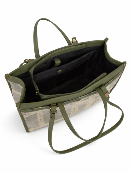 Premium Canvas & PU Leather Office Green Travel Tote Bag for Women