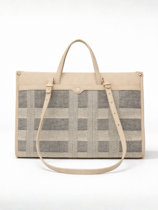 Premium Canvas & PU Leather Office Beige Travel Tote Bag for Women
