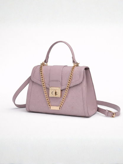 Stylish Embossed purple Chain Lock Top Handle Sling Bag for Women