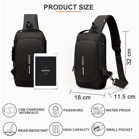 Anti-Theft USB Sling Bag for Men With USB Charging Cable