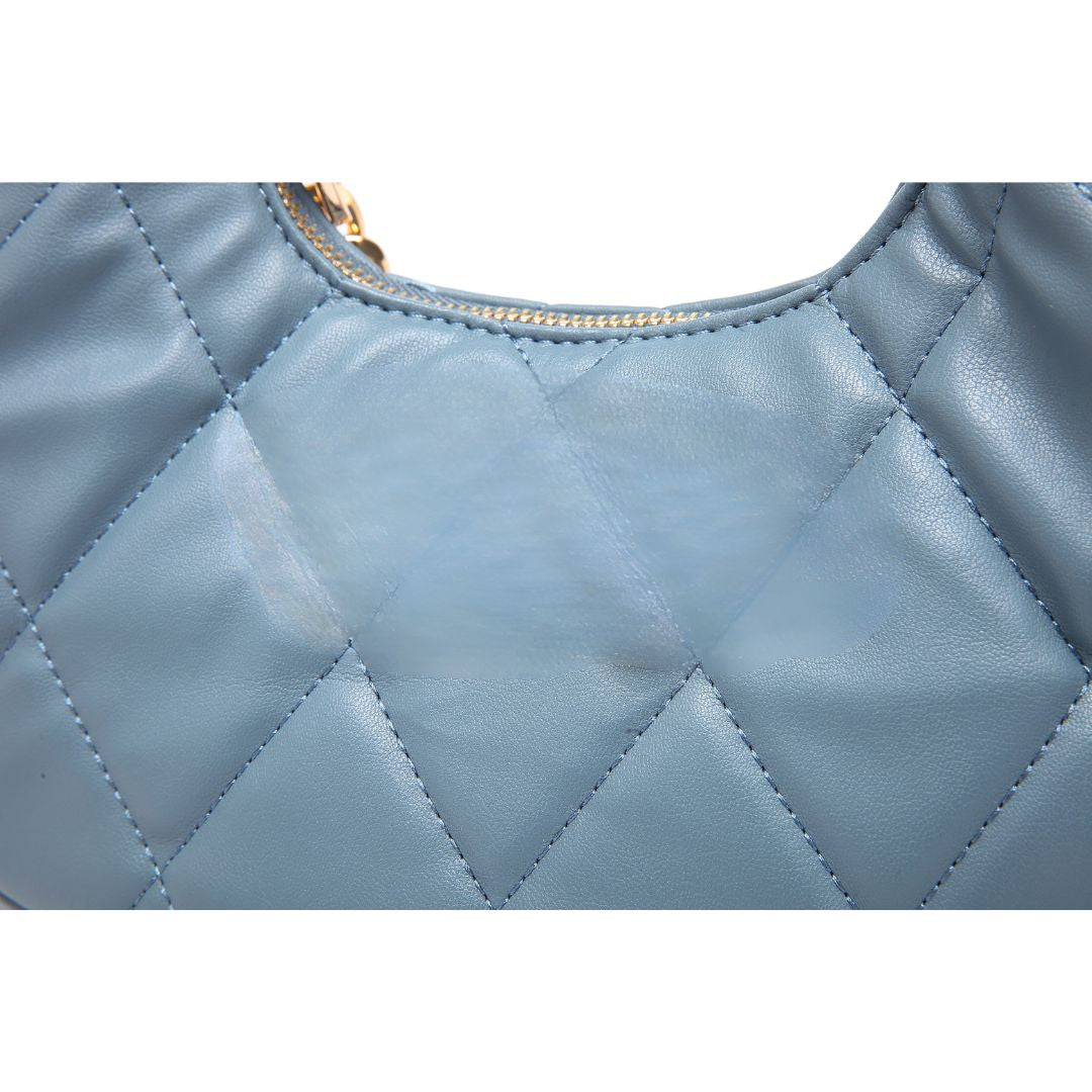 QUILTED LUXE BLUE CHAIN SHOULDER BAG