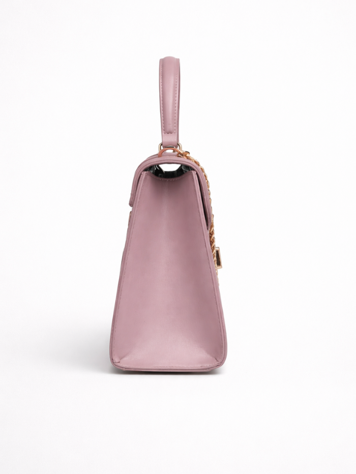 Stylish Embossed purple Chain Lock Top Handle Sling Bag for Women