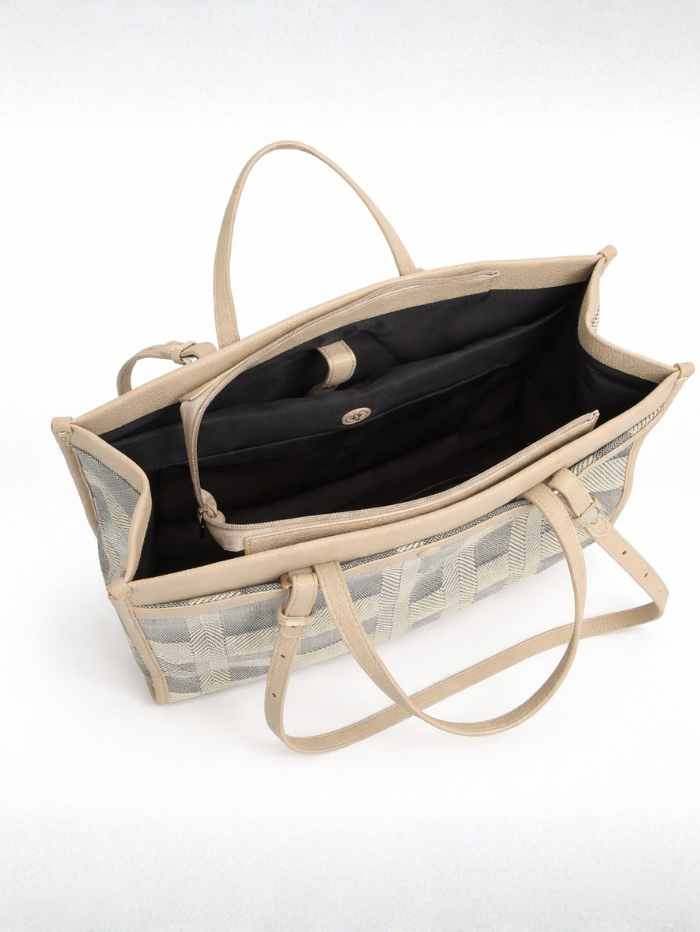 Premium Canvas & PU Leather Office Beige Travel Tote Bag for Women