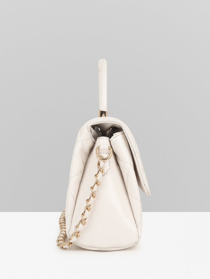 QUILTED STUDDED OFF WHITE LUXE TOP HANDLE HANDBAG