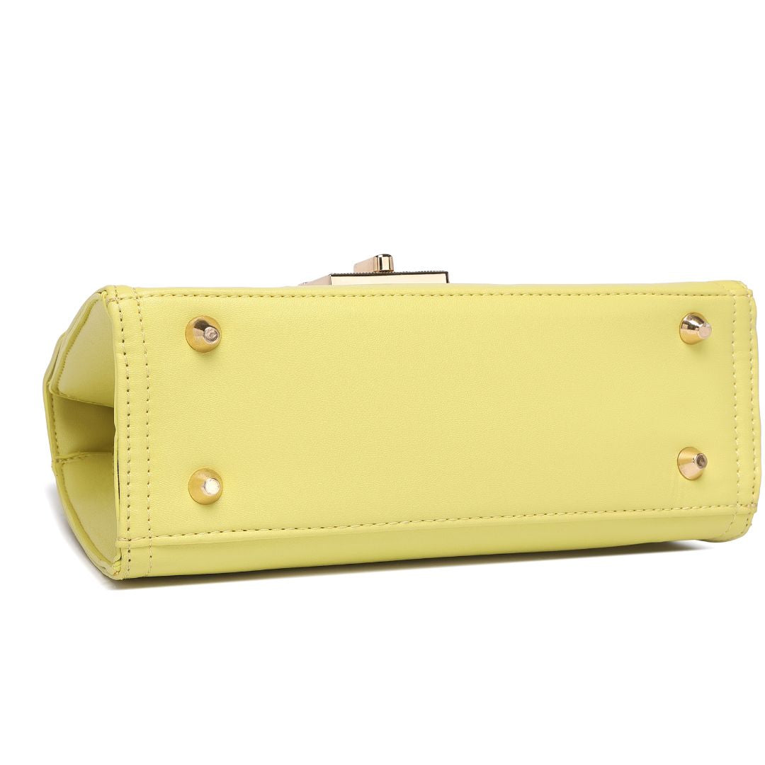 ELEGANT YELLOW LOCK CHAIN STRUCTURED HANDBAG