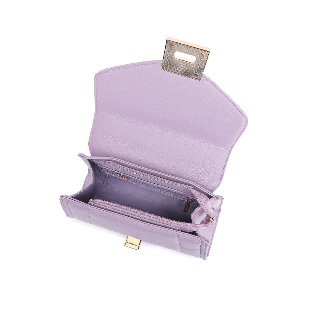 ELEGANT PURPLE LOCK CHAIN STRUCTURED HANDBAG