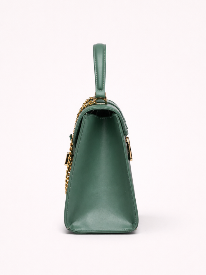 Stylish Embossed Green Chain Lock Top Handle Sling Bag for Women