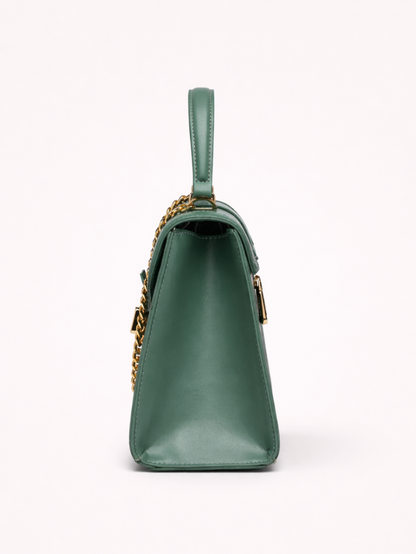 Stylish Embossed Green Chain Lock Top Handle Sling Bag for Women