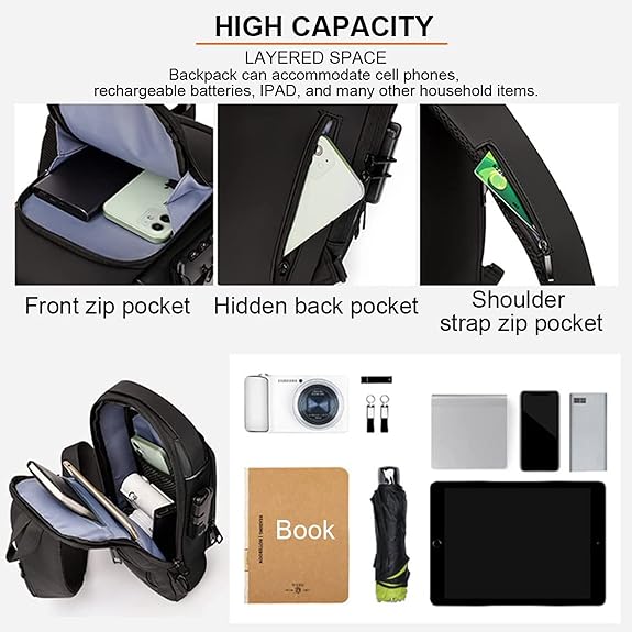 Anti-Theft USB Sling Bag for Men With USB Charging Cable