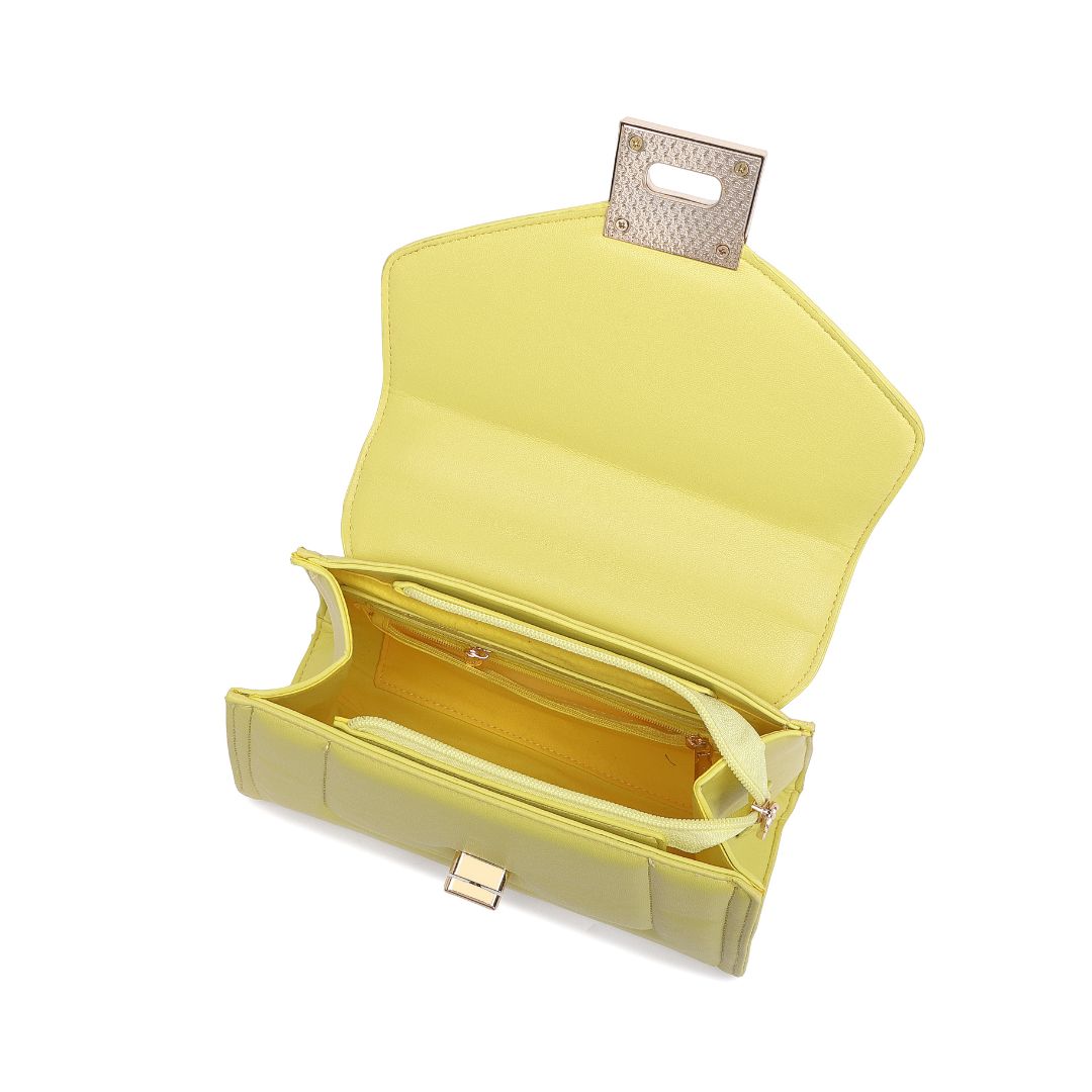 ELEGANT YELLOW LOCK CHAIN STRUCTURED HANDBAG