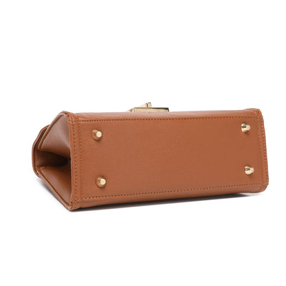 ELEGANT BROWN LOCK CHAIN STRUCTURED HANDBAG