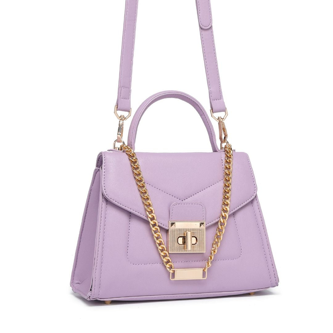ELEGANT PURPLE LOCK CHAIN STRUCTURED HANDBAG