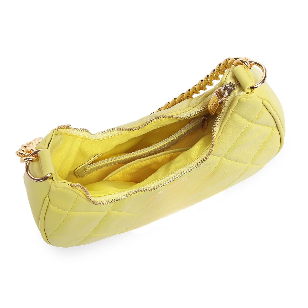 QUILTED LUXE YELLOW CHAIN SHOULDER BAG