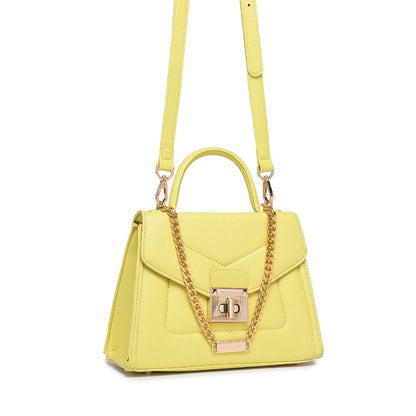 ELEGANT YELLOW LOCK CHAIN STRUCTURED HANDBAG