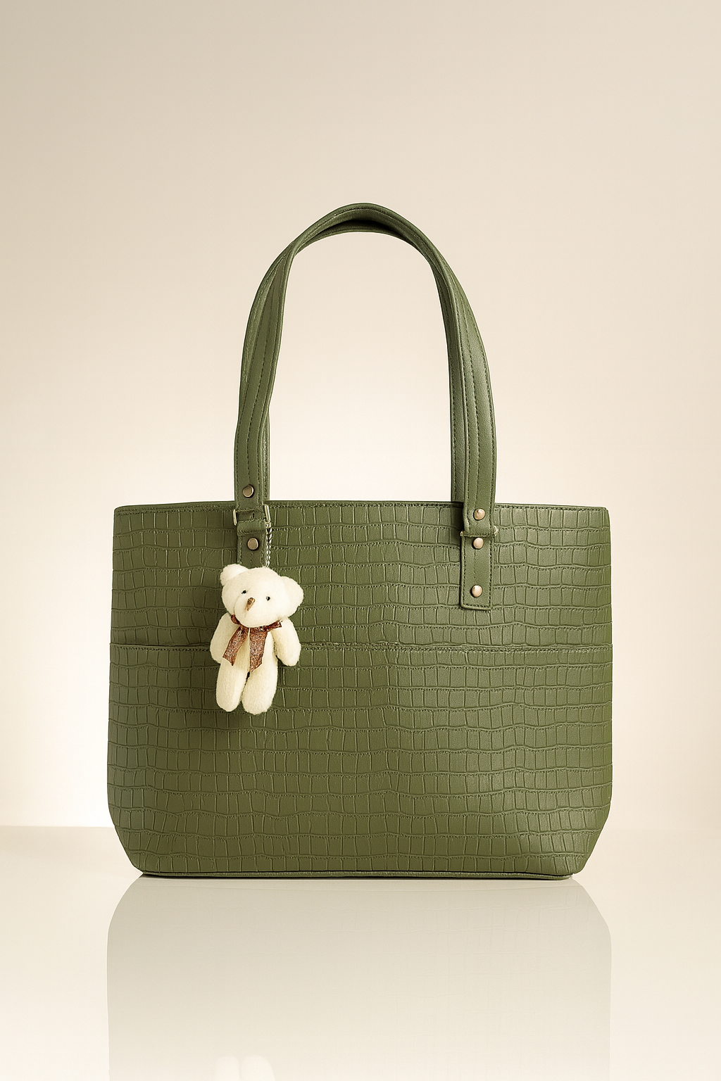 Large Capacity Fashion Shoulder Bag with Teddy Bear Charm for Work, School & Everyday Use