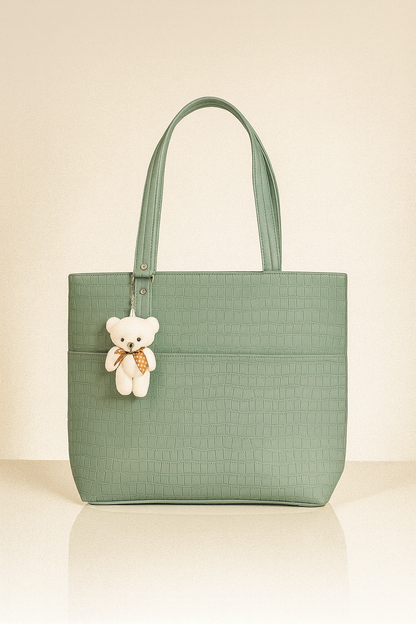 Large Capacity Fashion Shoulder Bag with Teddy Bear Charm for Work, School & Everyday Use