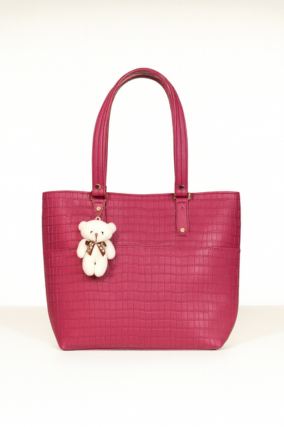 Large Capacity Fashion Shoulder Bag with Teddy Bear Charm for Work, School & Everyday Use