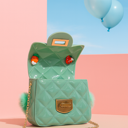 Noire Luxe Quilted Fur Handle Handbag for Girls