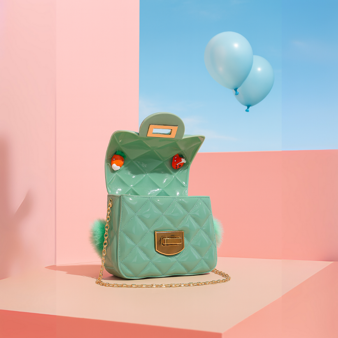 Noire Luxe Quilted Fur Handle Handbag for Girls