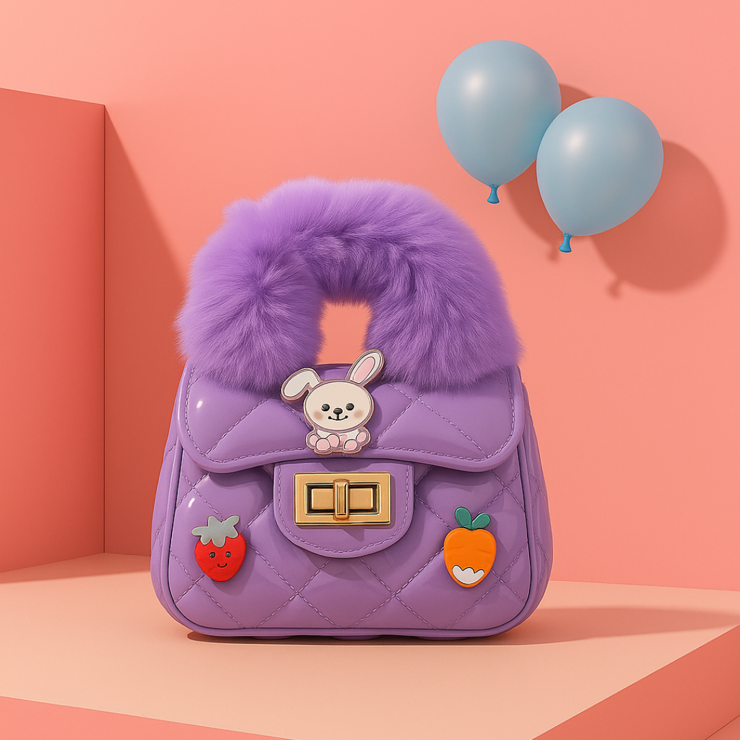 Noire Luxe Quilted Fur Handle Handbag for Girls