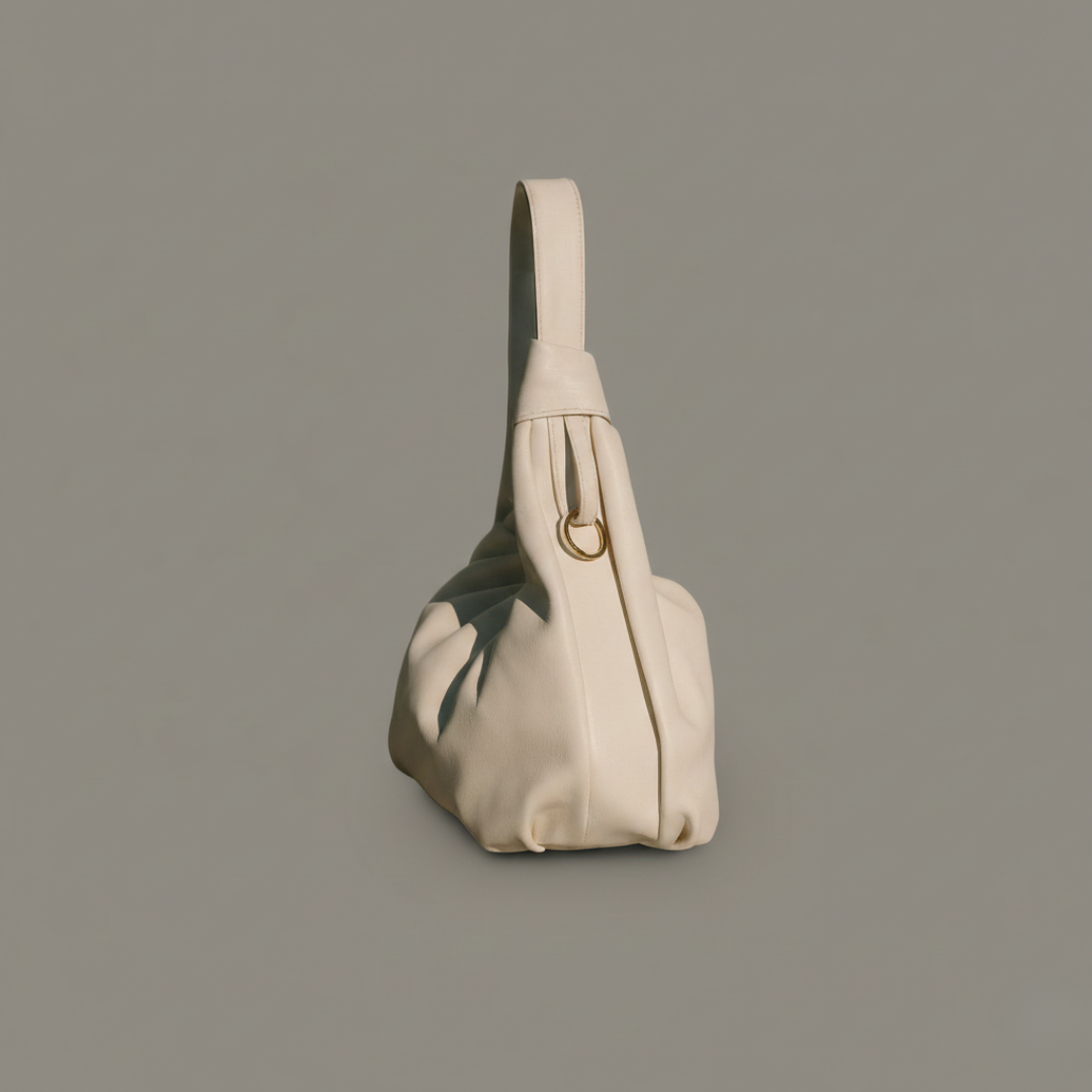Classic Cream Shoulder Handbag with Soft Ruched Design