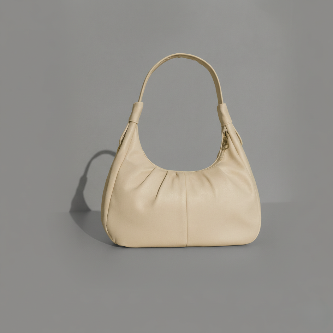 Classic Cream Shoulder Handbag with Soft Ruched Design