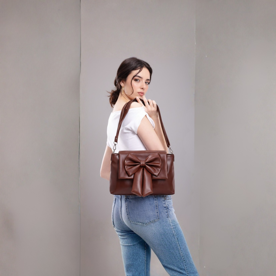 Classic Brown Bow Sling Crossbody Bag