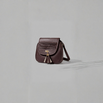 Women's Brown Compact Sling Bag with Tassel & Organizer Pockets