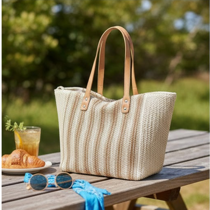 Woven Striped Tote Bag – Casual, Lightweight & Trendy for Daily Use