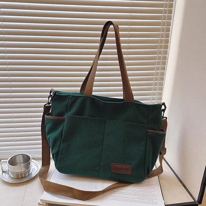 Corduroy Shoulder Tote Bag – Large Casual Handbag with Adjustable Strap
